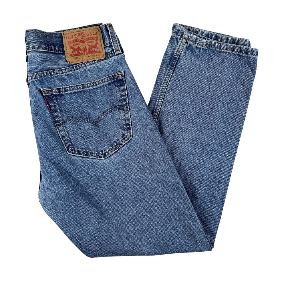 Levis 505 Jeans Mens 32x29 Blue Denim Medium Wash Straight Leg Zip Fly Classic